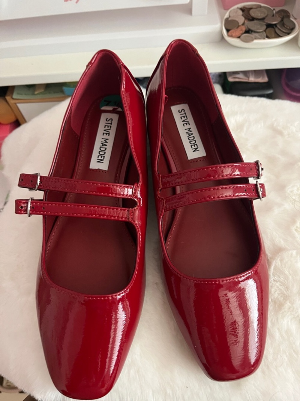 Steve Madden Shiny Red Double-Strap Mary Jane Flats